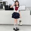 Traje de Verano para Niñas 2025 Nueva Moda Niña Estilo Coreano Estilo Infantil Mediano y Grande Traje de Cuello Marinero con Lazo Tendencia