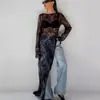 Vestido de encaje transparente con abertura, estilo europeo y americano nuevo, diseño elegante, cuello redondo, manga larga, blusa para verano y otoño 2026, adecuado para desplazamientos transfronterizos