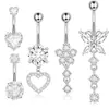 E-commerce transfronteiriço mais vendido conjunto de 5 peças em forma de coração de piercing de umbigo com zircônia piercing de umbigo combinação de amor joias de piercing corporal