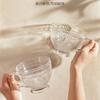 Estilo Ins Retro Vaso de Vidrio Embosado Desayuno Avena Leche Taza Girasol Oro Vidrio Transparente Asa Vaso de Agua