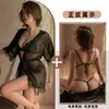Mansiweika lencería sexy encaje tentación tres puntos malla transparente pijama tres piezas 2036 + tres puntos