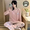 Conjunto casual holgado para mujer de primavera y otoño, para casa, con pijama de manga larga de algodón nube acolchado y pantalones largos