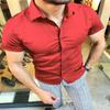 Camisa de manga corta con solapa fina de color sólido de moda casual para hombre primavera y verano 2024 de Amazon transfronteriza de comercio exterior
