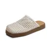 Nuevas Zapatillas Cuadradas de Cuero Genuino Tejido Estilo Retro Verano 2026 para Mujer, Mocasines Planos con Suelas Suaves, Medias Zapatillas Casuales