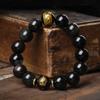 Pulsera de Obsidiana Natural de Tres Lados Ágata Roja Patrón del Zodíaco Pulsera Benmingfo de Seis Caracteres Bronceada para Hombres y Mujeres
