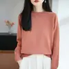 Suéter tejido de punto grueso con cuello medio alto 100% algodón puro premium para mujer, jersey holgado, camiseta base cálida versátil de manga larga