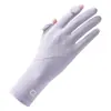 Guantes de protección solar de primavera y verano, transpirables, finos, antideslizantes, sin dedos, compatibles con pantalla táctil, para conducir y andar en bicicleta, longitud extendida, seda de hielo, para montar en verano