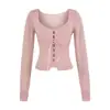Cardigan Tricotado Sexy de Manga Longa, Fechamento Frontal com Cadarço e Laço, Gola Quadrada, Estilo Doce e Picante, Slim Fit, Top Curto para Mulheres