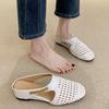 Versão em Couro de Cabra Genuíno com Aumento de Altura Interna de 5cm, Sapatos Femininos Meia-Bota com Recorte Trançado na Ponta do Pé, Sandálias Macias para Uso Externo, Mula Respirável com Solado Grosso