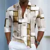 Camisa de cuadros retro americana de manga larga con textura, nueva camisa casual holgada a cuadros con cuello de solapa para primavera y otoño para hombre