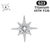 Pendientes Populares Europeos y Americanos de Estrella F136 Titanio Puro Perforación Hueso de la Oreja Clavo Accesorios Cabeza G23 5A Zirconia Joyería Accesorios Cabeza