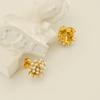 Pendientes de botón de perla estilo Hepburn Sunflower vintage con baño de oro de 18 quilates de acero inoxidable transfronterizos Pendientes de acero de titanio Venta al por mayor