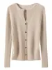 Cardigan de Punto Canalé con Cuello Solapa Ceñido a la Cintura para Mujer, Suéter Abrigo de Manga Larga con Botones, Suéter de Cachemira