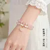 Pulsera de ágata con concha de cristal rosa natural de doble bucle para mujer, pulsera fresca y dulce de perla de agua dulce y calcedonia azul
