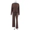 Pijama de Punto Fino Simple Europeo y Americano Nuevo para Mujer Primavera y Verano, Pantalones de Manga Larga, Ropa Exterior Informal Transfronteriza, Ropa de Casa
