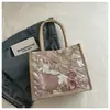 Bolsa tote horizontal estilo chinês, bolsa de mão feminina de alta qualidade de grande capacidade, bolsa feminina de linho com bordado floral em rede de lantejoulas
