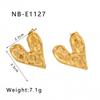 Pendientes de corazón estilo ins de acero inoxidable chapado en oro de 18 quilates de alta calidad, elegantes pendientes de corazón combinables con superficie de roca geométrica para mujer.