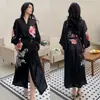Roupão Feminino Estampado Plus Size de Verão, Roupão de Banho de Cetim Imitação de Seda de Luxo, Roupa de Casa Feminina