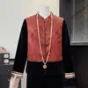 Conjunto de Chaleco de Cuello Alto Estilo Nacional de Primavera para Mujeres de Mediana Edad y Mayores, Conjunto de Tres Piezas Jacquard Abotonado de Corte Holgado, Adelgazante y Elegante