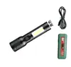 Lanterna LED portátil de alto brilho transfronteiriça, longo alcance para exterior, multifuncional para uso doméstico, bateria de lítio recarregável integrada tipo-c