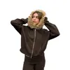 Cárdigan Deportivo con Capucha Otoño Invierno Y2K con Cremallera Borde de Piel Sintética Sencillo Holgado Cotidiano Sudadera con Capucha Moda Chaqueta