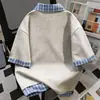 Camiseta de Manga Corta Falsa de Dos Piezas, Tendencia de Nicho con Cuello Polo, 100% Algodón Puro para Hombres y Mujeres, Top Sencillo y Holgado de Verano para Parejas