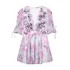 Amazon Aliexpress Cruzamento de Fronteiras Europeu e Americano Feminino 2025 Verão Novo Vestido Floral com Gola Halter Costas Abertas Amarrado Azul