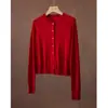 Cardigan Suéter Tricotado em Lã Merino 100% Fio Yangzi para Mulheres Gola Redonda Suéter Fino de Lã Manga Longa Top Casual