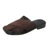 Chinelos Mules Femininos de Tecido Plano Estilo Francês com Tiras Cruzadas Vazadas, Mules Slip-On de Bico Quadrado para Uso ao Ar Livre