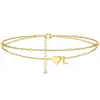 Tobillera de Moda Transfronteriza Europea y Americana con Forma de Corazón en Capas y 26 Letras para Mujer, Versátil y Elegante, Joyería de Cobre Ajustable para el Pie para el Día a Día