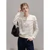 Suéter de punto a rayas de manga larga estilo francés para mujer, una capa interior elegante y única para primavera y otoño, un top de jersey