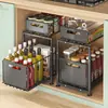 Estante de Almacenamiento para Fregadero de Cocina, Gabinete con Cesta de Almacenamiento de Altura Ajustable, Estante Laminado para Condimentos tipo Cajón Deslizante