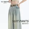 Jeans de pierna ancha de color claro para mujer Verano 2024 nuevos pantalones de cintura alta holgados con forma de pera pantalones rectos pequeños