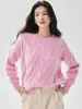 Suave y delicado~ suéter de punto de cachemira 100% de peso pesado para mujer, cuello redondo, corte holgado, perfecto para usar en capas, top casual de punto trenzado