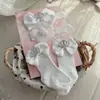 Set de calcetines con lazo de encaje y diadema para bebé, calcetines florales de media pantorrilla para bebés niñas, caja de regalo para sesión de fotos de recién nacidos