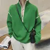Suéter de Tricô Estilo Europeu Feminino Outono e Inverno Novo Estilo Zíper Gola Alta Listrado Suéter Feminino Quente Pulôver Top Tendência