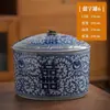 Estilo Chino Jingdezhen Azul y Flores Personaje Feliz Olla Cerámica Tetera Adornos Ceremonia del Té Estilo Chino Retro Casa de Huéspedes Accesorios para el Hogar