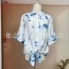 Camisa de Lino de Algodón Tie-dye Verano Nueva Llegada Hecho a Mano Tie-dye Algodón Lino Bordado Camisa de Mujer Top Falda Slip