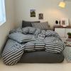 Conjunto de cuatro piezas de algodón para dormir desnudo con rayas japonesas, conjunto de tres piezas de algodón para dormitorio de estudiantes, funda de edredón de algodón lavado, conjunto de tres piezas
