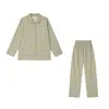 Outono e Inverno Gola Lapela Roupa de Casa Algodão Puro Feminino Suéter Listrado Loungewear Casual Conjunto de Calça Longa Manga Longa Pijama