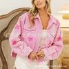 Chaqueta de solapa lavada popular de otoño e invierno de estación independiente transfronteriza europea y americana, chaqueta de mujer de uniforme de béisbol de pana con lentejuelas