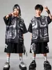 Ropa de Moda Hip-Hop para Niños Traje Negro de Manga Corta con Chaleco Falso para Niños Ropa Genial de Percusión para Actuación de Niñas