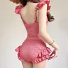 Traje de baño Dopamina para mujer, Estilo Ins Fresco, Traje de baño de una pieza a cuadros azul girly, Conservador, Cubre la piel, Aspecto adelgazante, Resort Baño termal