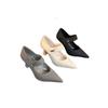 Outono 2026 Novo Estilo Francês Bico Fino Moda Cor Color Block Salto Alto Feminino Couro Macio Boca Rasa Elegante Salto Grosso Sapatos de Salto de Couro Macio