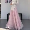 Saia de bolo plissada de malha estilo delicado para mulheres, nova coleção de outono, saia longa casual com caimento plissado e barra larga