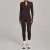 Macacão de Fleece Forrado para Yoga com Gola Alta e Meio Zíper Transfronteiriço Macacão Quente para Uso Externo Roupas para Corrida Fitness 84027