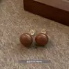 Pendientes de Perla tipo Bollo Color Chocolate Estilo Maillard para Mujer, Pendientes Elegantes de Moda, de Alta Gama, Sencillos y Versátiles para Mujer