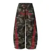 Calça Cargo Camuflada Loose Drapey Estilo Streetwear Retrô Americano 2025 com Cordão, Corte Reto, Efeito Emagrecedor, Multi-Bolsos, Comprimento Total