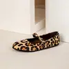 Zapatos planos Mary Jane retro de talla grande con punta redonda, estampado de leopardo y una sola tira, nueva colección primavera/otoño 2026, zapatos planos, zapatos de abuela
