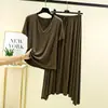 Traje de falda de manga corta con cuello en V de modal para mujer, prenda exterior de verano, ropa de estar talla grande, corte holgado, adelgazante, conjunto casual de dos piezas